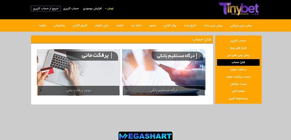 شارژ حساب در تاینی بت TinyBet