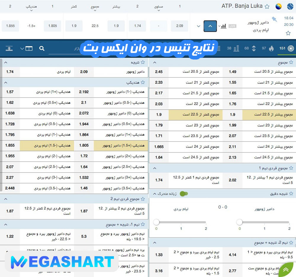 نتایج تنیس در وان ایکس بت