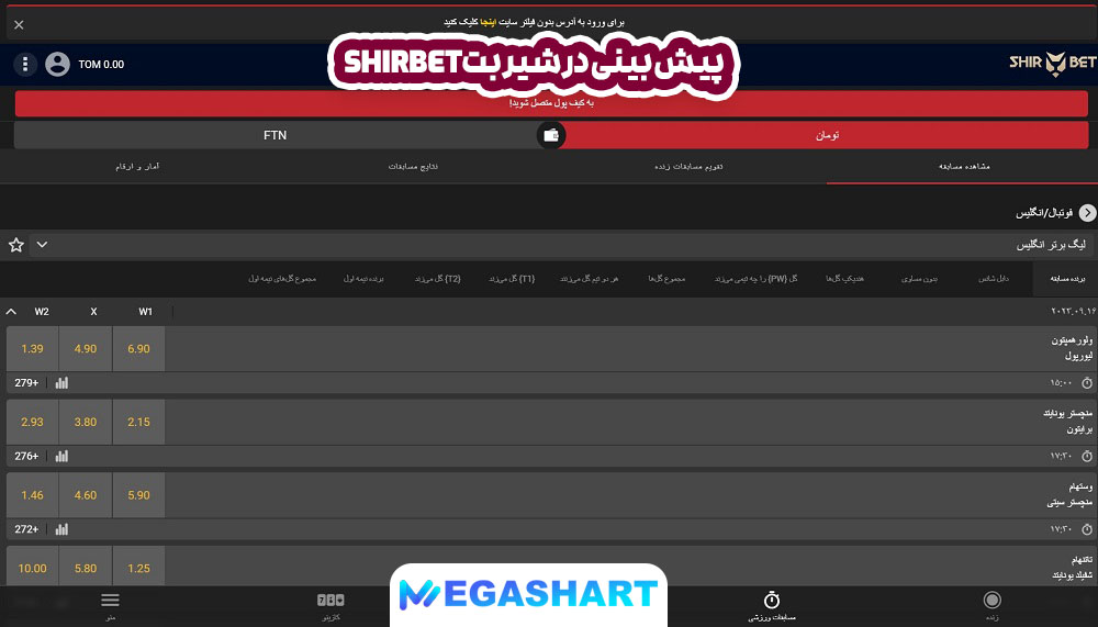 پیش بینی در شیر بتShirBet