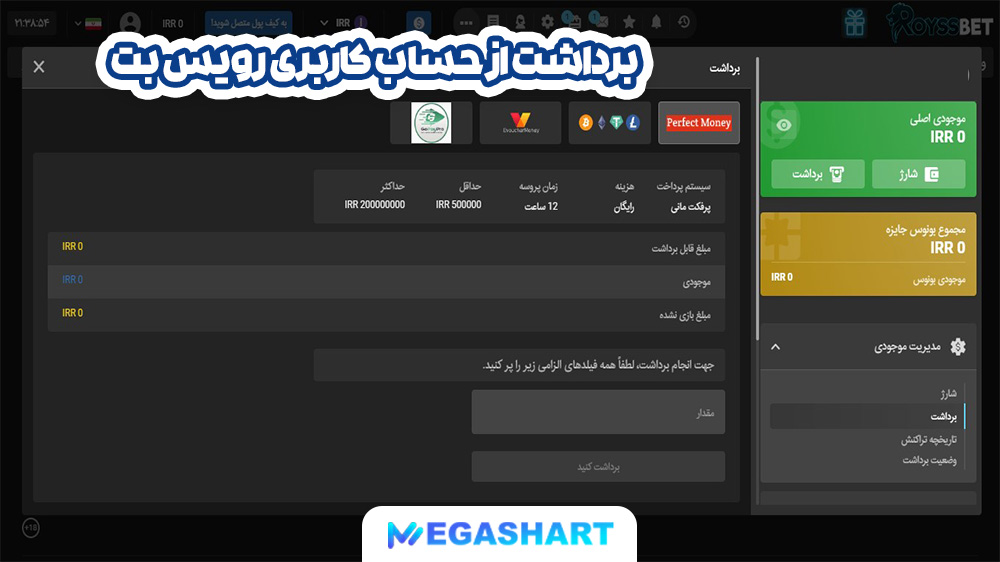 برداشت از حساب کاربری رویس بت