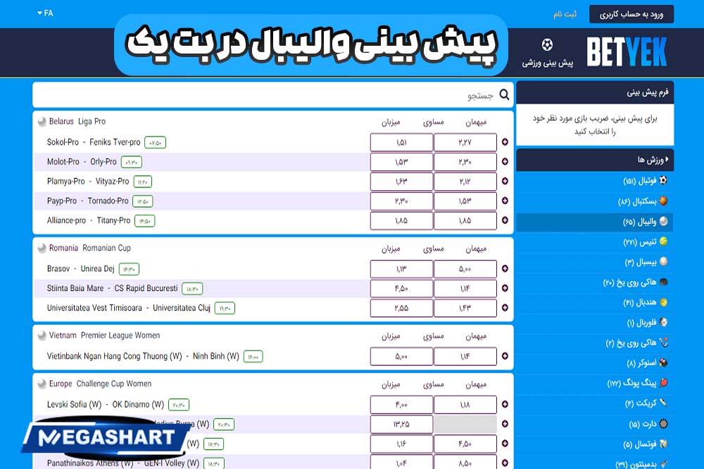 پیش بینی والیبال در بت یک